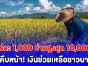 คืบหน้าล่าสุด เงินช่วยเหลือชาวนา ไร่ละ 1,000 จ่ายสูงสุด 10,000
